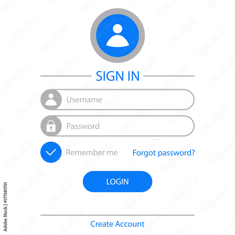 Poster Login page design. Template for website user interface. Vector illustration.