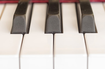 Close-up shot of piano three black keys