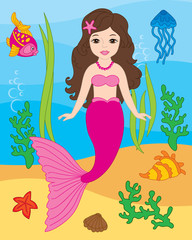 Vector Beautiful Mermaid and Sea Life Elements