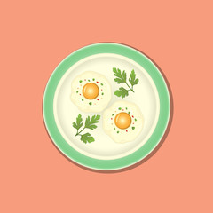 Fried egg with parsley on the plate