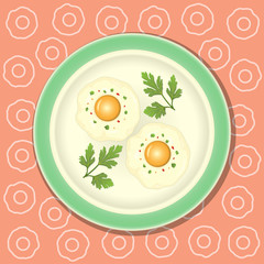 Fried egg with parsley on the plate