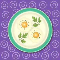 Fried egg with parsley on the plate