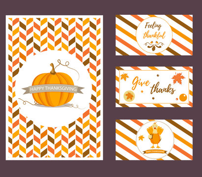 Set of holiday Thanksgiving backgrounds with different elements