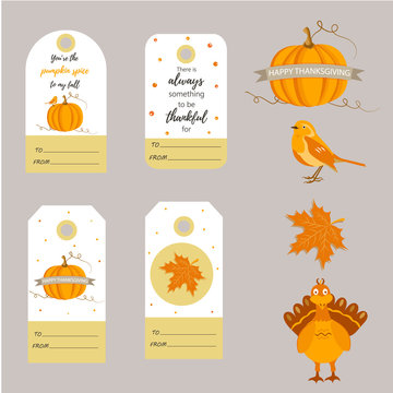 Set of holiday Thanksgiving backgrounds, badges,tags with different elements
