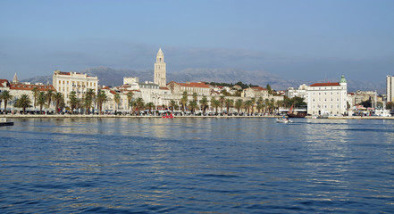 Obraz premium harbor entrance of split in croatia from a boat