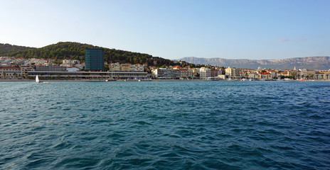Fototapeta na wymiar harbor entrance of split in croatia from a boat
