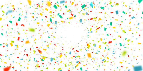 Colorful confetti falling randomly. Abstract background with explosion particles. Vector illustration can be used for greeting card, carnival, holiday, celebration.