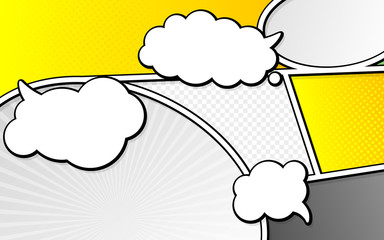 Vector mock-up of a typical comic book page with speech bubbles. Pop art style. Colorful vector illustration. Bright cartoon comics
