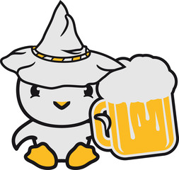 ente vogel küken hühnchen flasche baby kind klein gesicht oktoberfest niedlich süß gesicht comic cartoon hut mütze glas krug bier