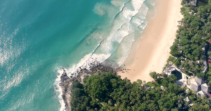 Aerial drone view of beautiful tropical paradise beach and turquoise sea