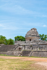 Fototapeta na wymiar The Observatory, Ancient Mayan Ruins at Chichen Itza, Yucatan, Mexico