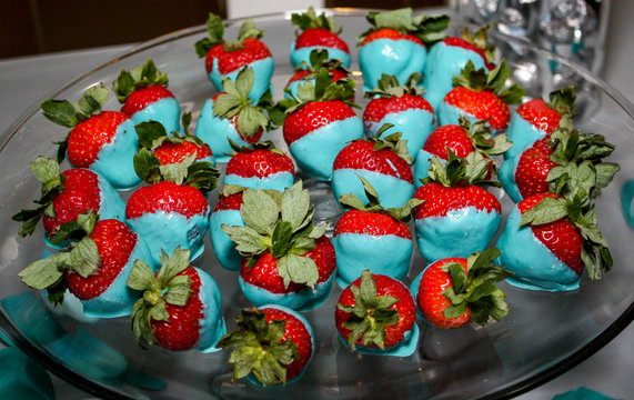 Strawberries Dipped in Blue Chocolate 
