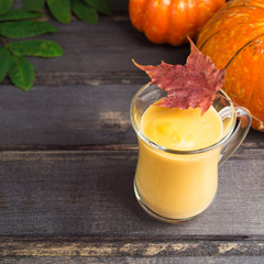 Autumn cold pumpkin smoothie for breakfast