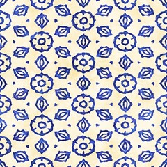 Native batik seamless watercolor artistic boho style colorful square pattern.
