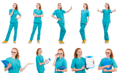 Fototapeta premium Smiling woman-doctor in uniform isolated on white