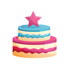 Cake, dessert, in chocolate glaze, with cream and biscuit.