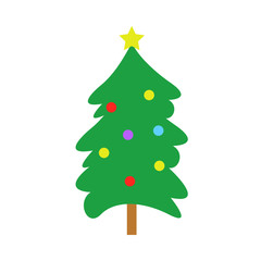 Christmas Round Pine Tree With Star & Balls