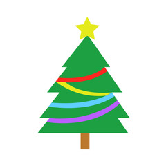 Fototapeta premium Christmas Spruce Tree With Star & Ribbon