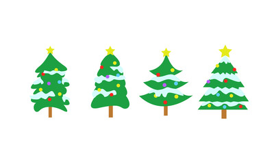 Fully Decorated Snow Christmas Tree Vector Graphic Set