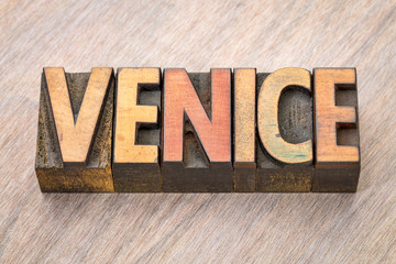 Venice word abstract in wood type