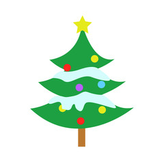 Snowy Christmas Pine Tree With Star & Balls