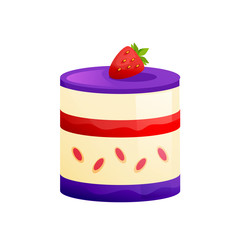 Cake with icing-sugar, fresh strawberries. Sweet baked desserts. Delicious food.