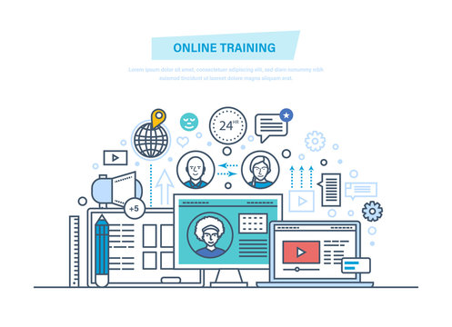 Online education, training courses, e-learning, distance trainings, webinars, online conference.