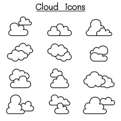 Cloud icon set in thin line style