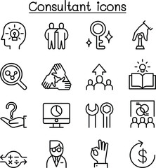 Consultant & Expert icon set in thin line style