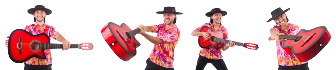 Fototapeta na wymiar Man wearing sombrero with guitar