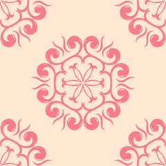 Red floral seamless pattern on beige background