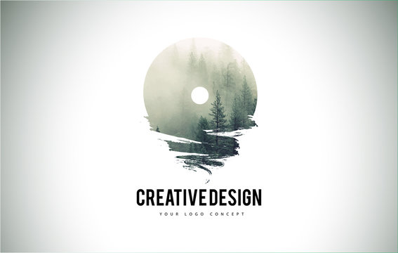 O Letter Brush with Forest Fog Texture. Forest Trees Letter Logo Design.