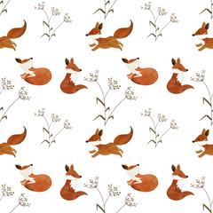 Autumn pattern with foxes