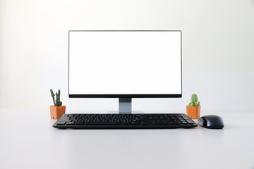 Computer, Desktop PC. for business blank screen at Modern office copy space.