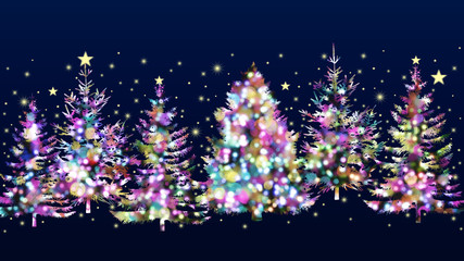 輝くイルミネーション、夜のクリスマスツリー