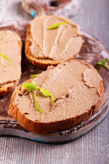 Duck liver spread over brown bread
