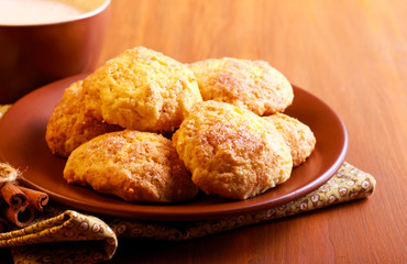 Soft buttermilk cinnamon cookies on plate