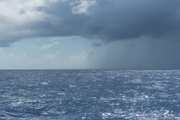 Pacific ocean, panorama between sea and sky, stormy weather
