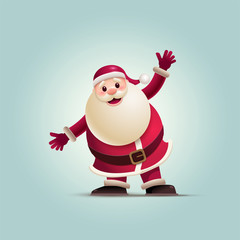 Santa Claus is raising his arms up