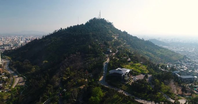 San Cristobal Hill and Gondola Aerial View Santiago Chile Urban Mountain Peak