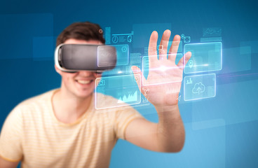 Man wearing virtual reality goggles