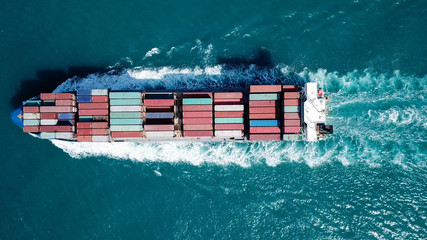 Large container ship at sea - Aerial image
