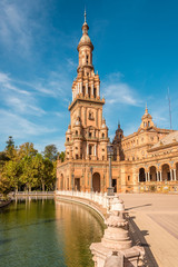 Fototapeta na wymiar North tower at the Place of Espana in Sevilla, Spain