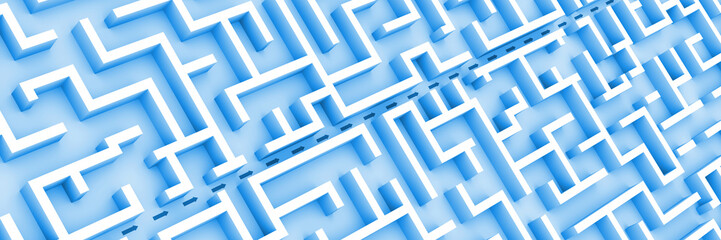 huge blue maze structure, blue arrows showing shortcut through the maze garden