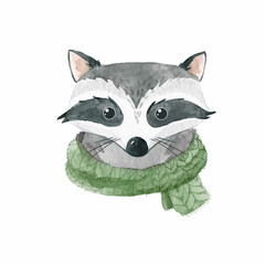 Watercolor raccoon vector portrait
