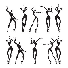 Beautiful women. Dancing silhouettes.