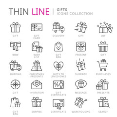 Collection of gifts thin line icons