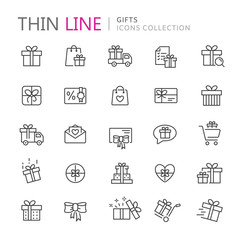 Collection of gifts thin line icons