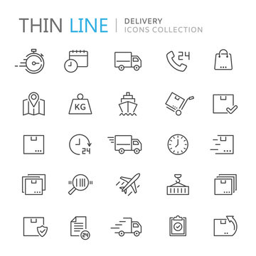 Collection of delivery thin line icons