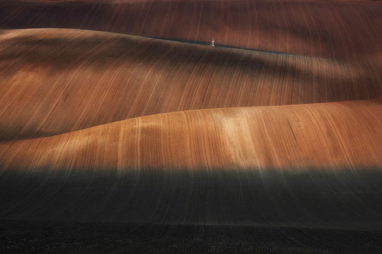panoramic view of the field waves with lines, south moravia, autumn